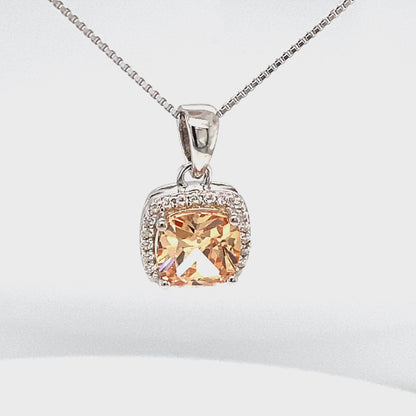 November Birthstone Color CZ Cushion Pendant in Sterling Silver