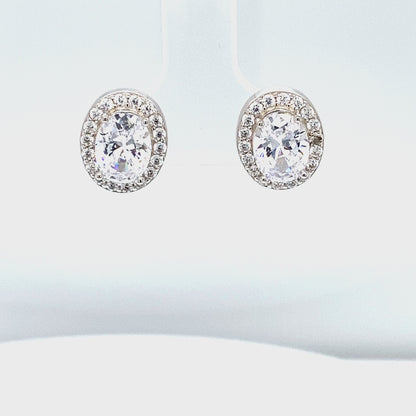 April Birthstone Color CZ Oval Earring In Sterling Silver