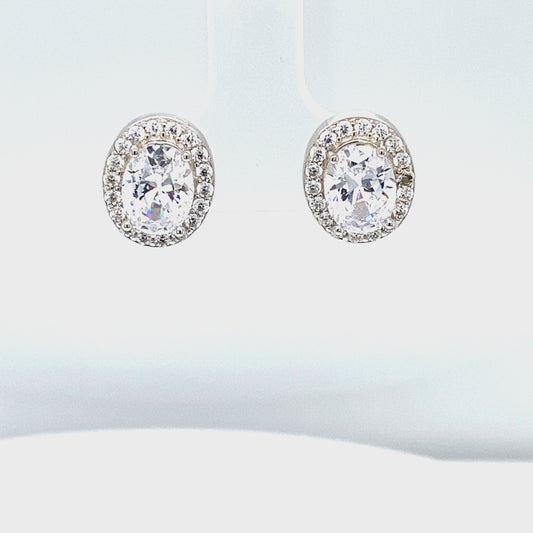 April Birthstone Color CZ Oval Earring In Sterling Silver