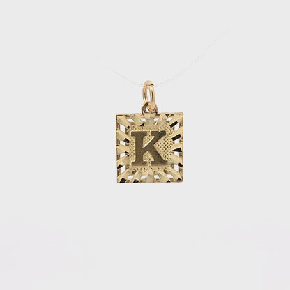Initial Letter K Square Pendant in 10K Yellow Gold
