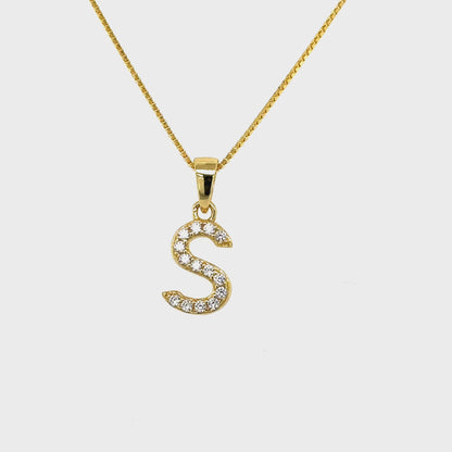Yellow Gold Plated Sterling Silver CZ Letter S Pendant