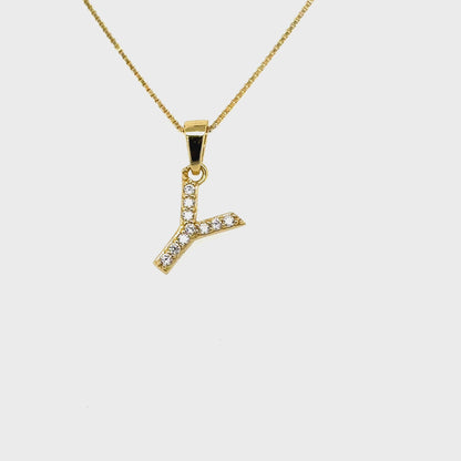 Yellow Gold Plated Sterling Silver CZ Letter Y Pendant