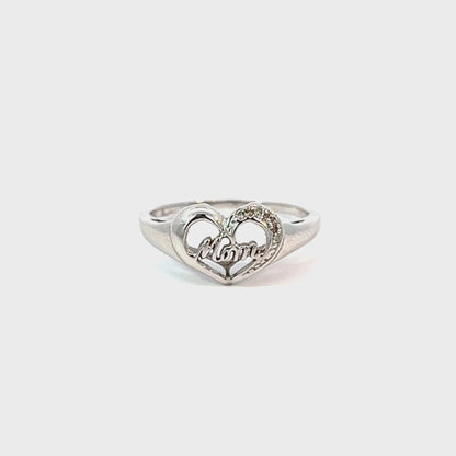 10K White Gold Diamond Mom Heart Ring