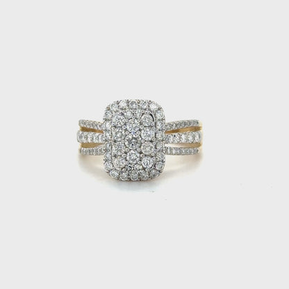 1.00TDW Diamond Engagement Ring in 10K Yellow Gold with Emerald Face