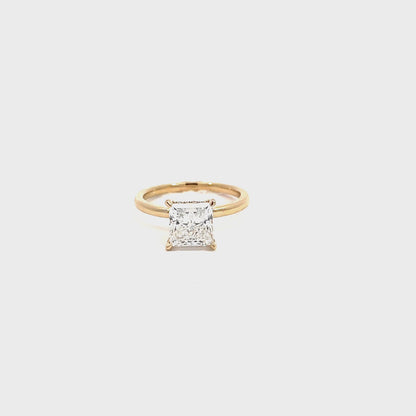2.27 TDW Lab Grown Diamond 14K Yellow Gold Princess Solitaire Ring with Hidden Halo