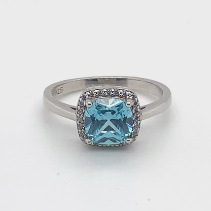 March Birthstone Aquamarine Color CZ Ring in Sterling Silver