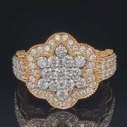 14K Yellow Gold 1.39TDW Diamond Flower Head Ring