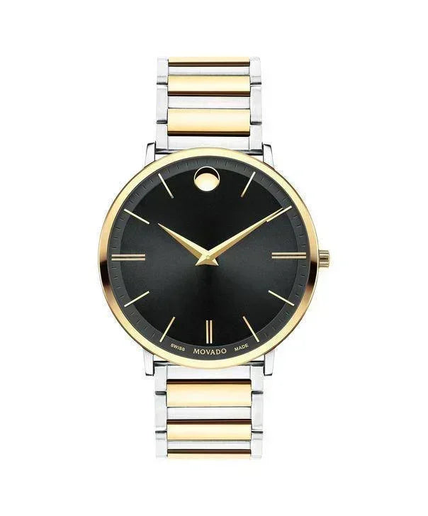 Movado Ultra Slim Black Dial Two Tone Men's Watch 0607169