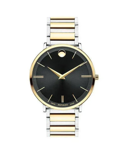 Movado Ultra Slim Black Dial Two Tone Men's Watch 0607169
