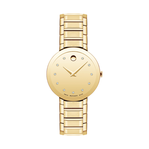 Movado Quartz Diamond Gold Dial Women&#39;s Watch 0607550