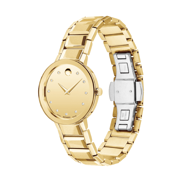 Movado Quartz Diamond Gold Dial Women&#39;s Watch 0607550