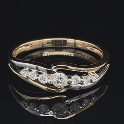 10K Yellow And White Gold 0.20CT Diamond Wedding Band