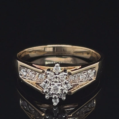 0.15TDW Women's Diamond Cluster Ring with 10K Yeliow And White Gold
