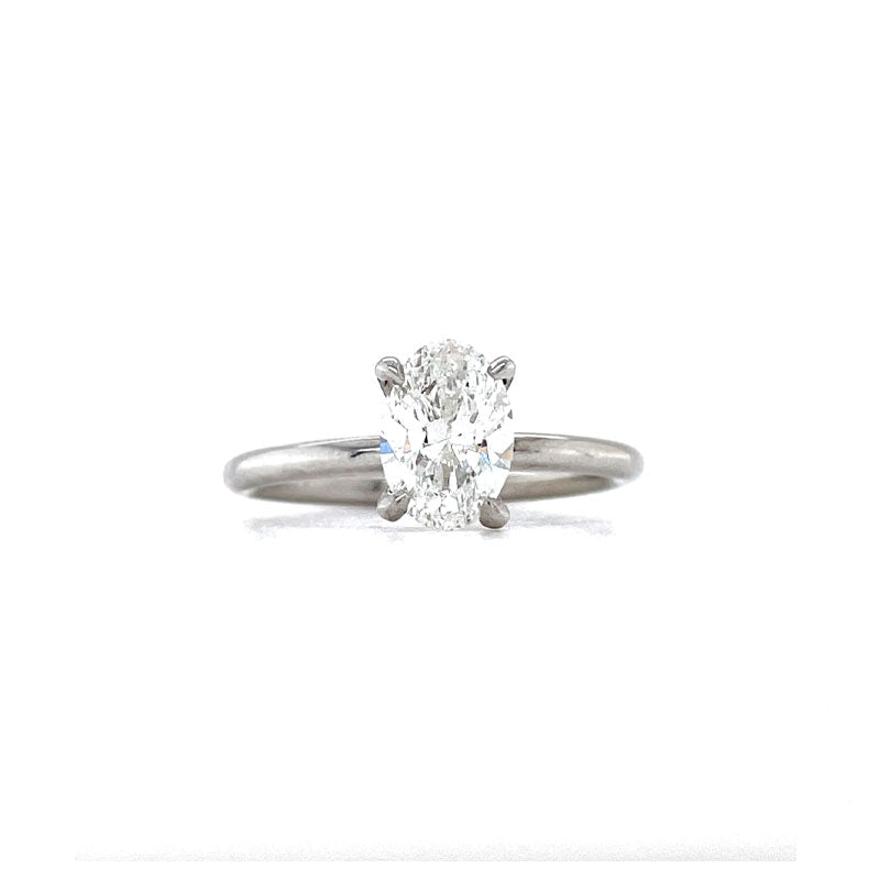 14K White Gold 1.0 Oval Lab Grown Solitaire Diamond Ring