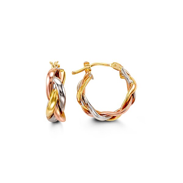 10K Yellow White And Rose Gold Twist Hoop And Sleepers Earrings