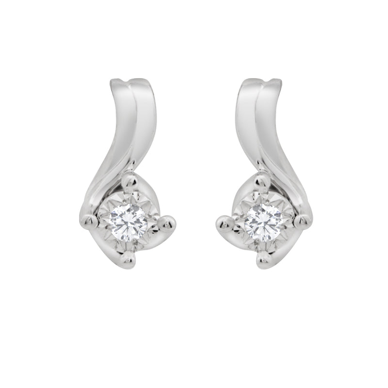 0.06TDW Diamond Earrings with Curved Design in 10K White Gold