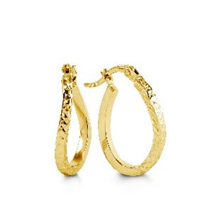 10K Yellow Gold Oval Dangling Diamond Cut Hoop And Sleepers Earrings