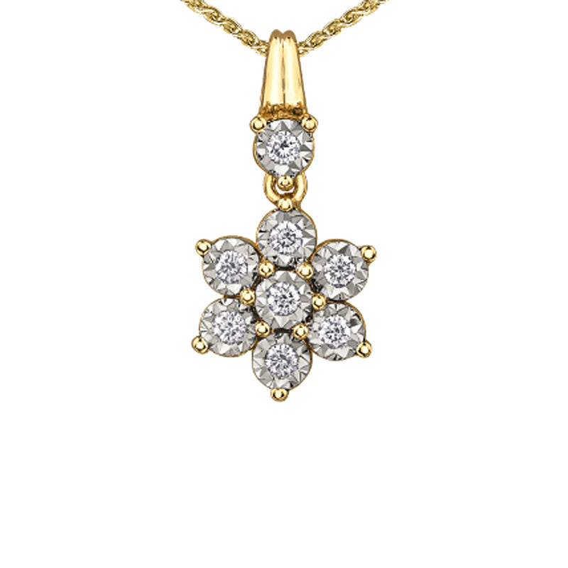 10K Yellow Gold 0.20TDW Diamond Floral Cluster Pendant