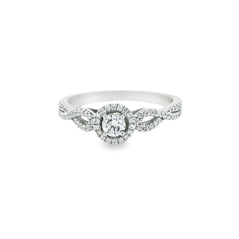 0.31TDW Canadian Diamond Halo Engagement Ring in 10K White Gold