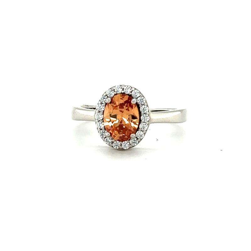 November Birthstone Color CZ Oval Halo Ring in Sterling Silver