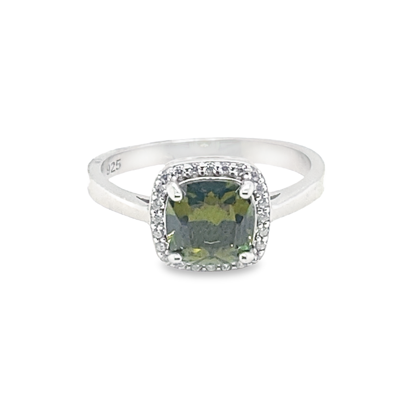 August Birthstone Peridot Color CZ Ring in Sterling Silver