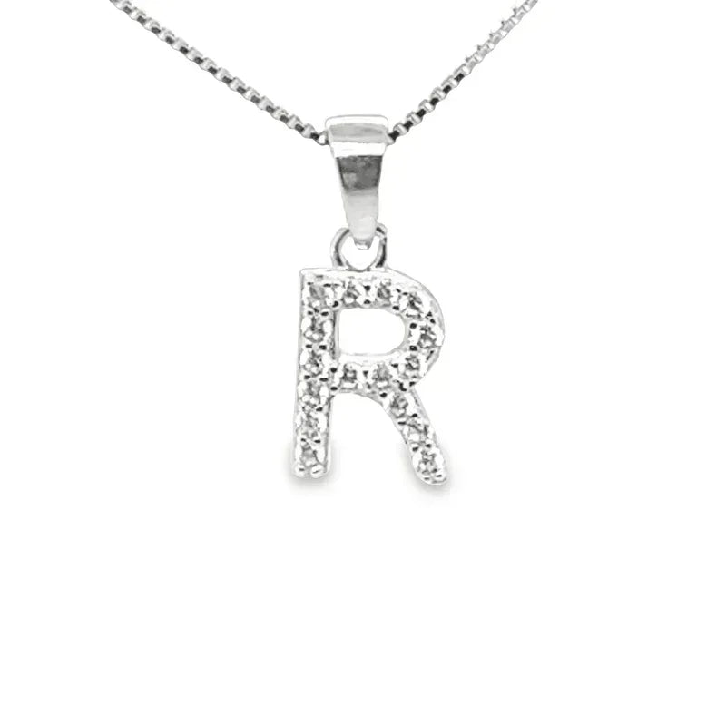 Initial Letter R Pendant CZ in Sterling Silver