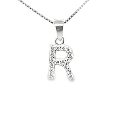 Initial Letter R Pendant CZ in Sterling Silver