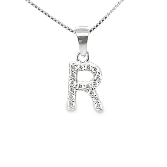 Initial Letter R Pendant CZ in Sterling Silver