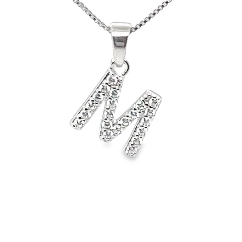 Cubic Zirconia and Sterling Silver Initial M Pendant