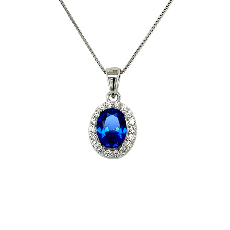 September Birthstone Color CZ Oval Pendant in Sterling Silver