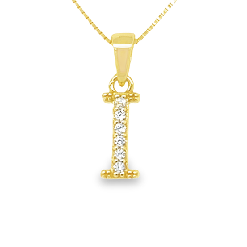 Yellow Gold Plated Sterling Silver CZ Letter I Pendant