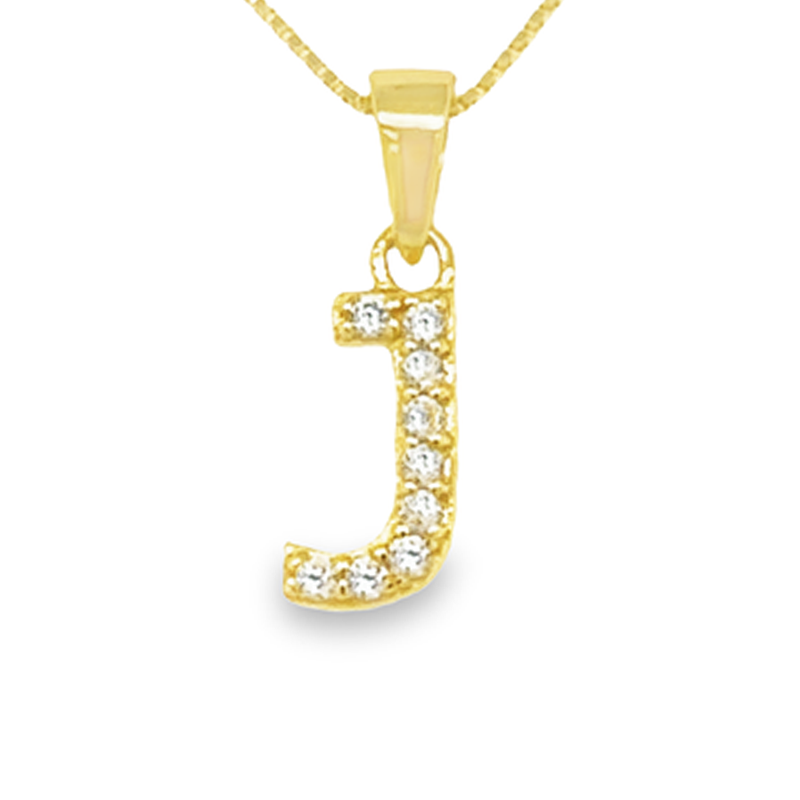 Yellow Gold Plated Sterling Silver CZ Letter J Pendant