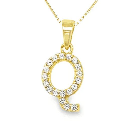 Yellow Gold Plated Sterling Silver CZ Letter Q Pendant