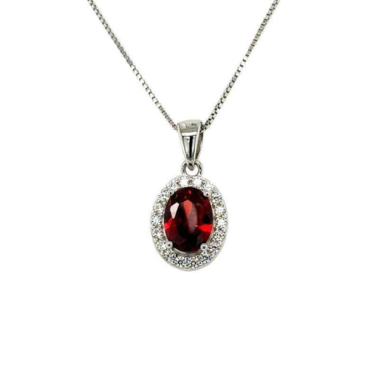 January Birthstone Garnet Color CZ Pendant in Sterling Silver