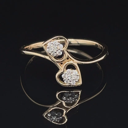 0.08TDW 10k Yellow Gold Womens Round Diamond Double Heart Ring