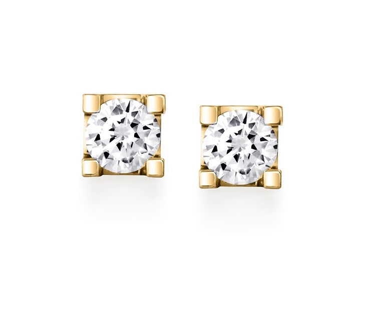 Canadian Diamond 0.10ct Solitaire Earrings in Four Claw Setting Set in 14K Yellow Gold