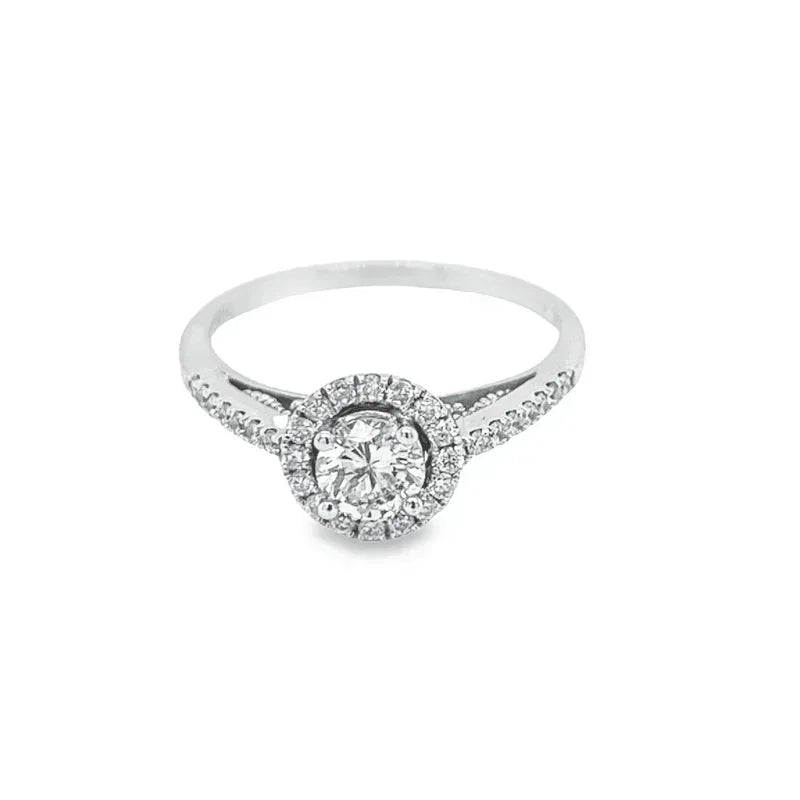 14K White Gold 0.67TDW, 0.42CT Center Diamond Engagement Ring