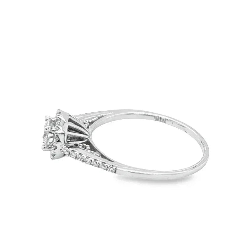 14K White Gold 0.67TDW, 0.42CT Center Diamond Engagement Ring