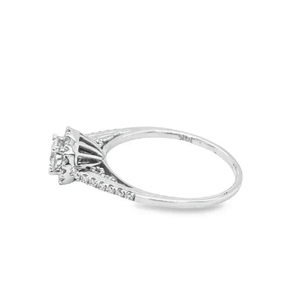 14K White Gold 0.67TDW, 0.42CT Center Diamond Engagement Ring