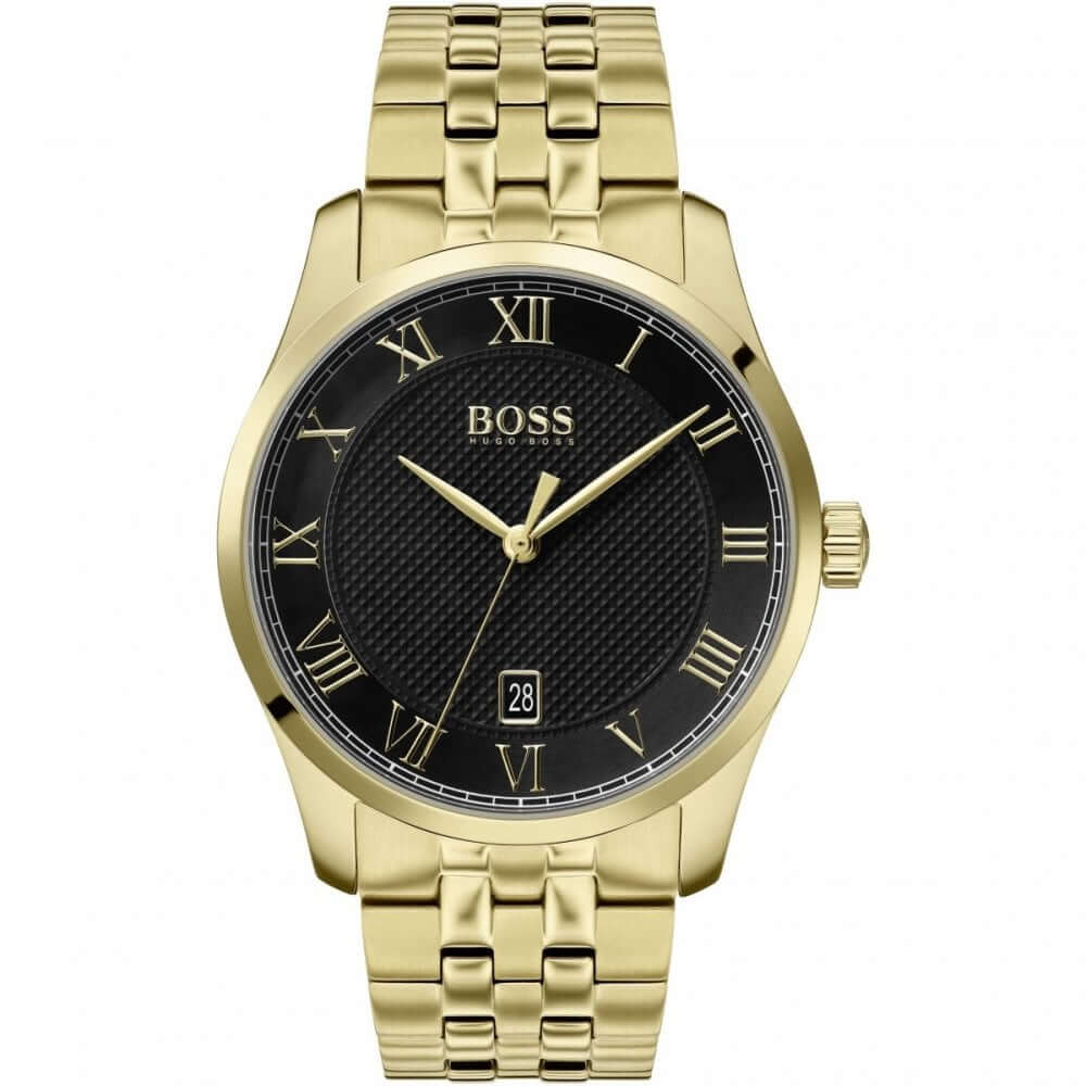 Hugo Boss 1513739 Master Black Dial Gold Bracelet Quartz Men&#39;s Watch