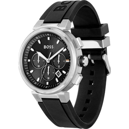 Hugo Boss Men's One Black Dial Silicone Strap Watch 1513997
