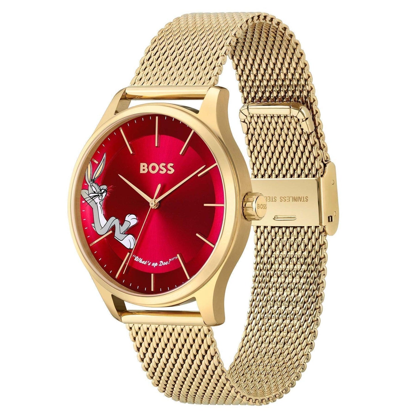 Hugo Boss Elite Bugs Bunny Gold Steel Mesh Red Dial Men's Watch 1514063