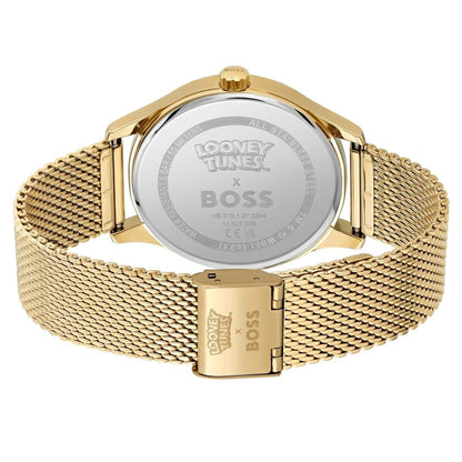 Hugo Boss Elite Bugs Bunny Gold Steel Mesh Red Dial Mens Watch 1514063