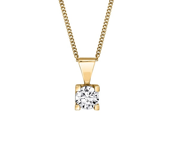 Canadian Diamond 0.40ct Solitaire Pendant in Four Claw Setting Set in 14K Yellow Gold