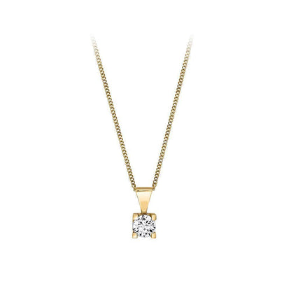 Canadian Diamond 0.10ct Solitaire Pendant in Four Claw Setting Set in 14K Yellow Gold