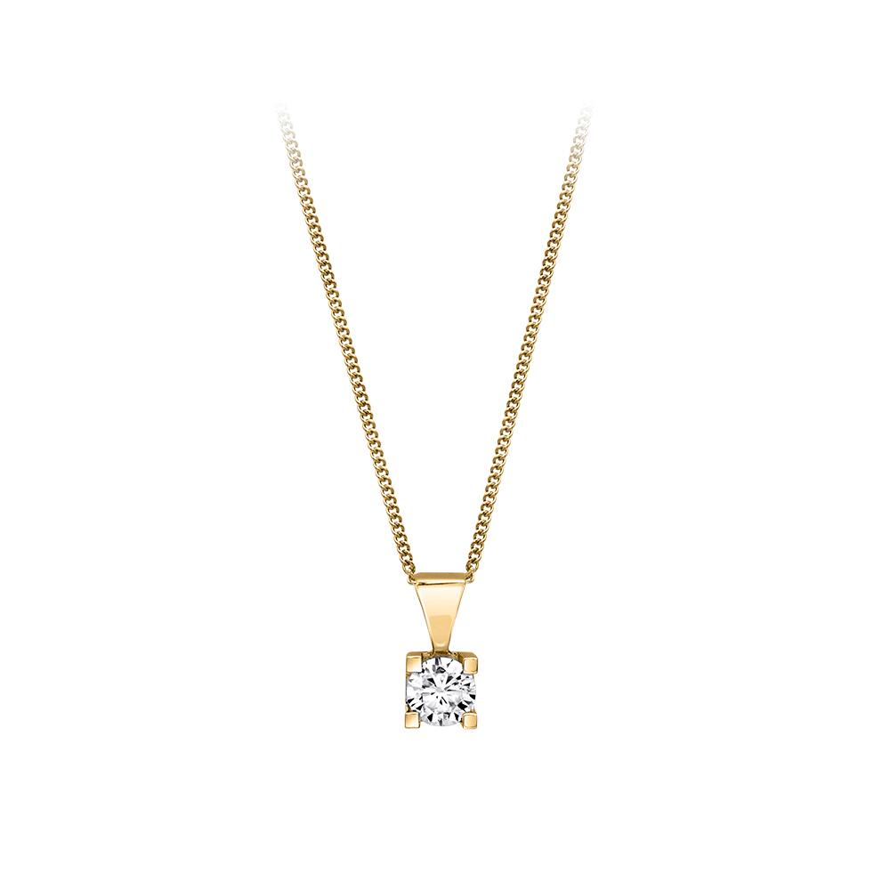 Canadian Diamond 0.10ct Solitaire Pendant in Four Claw Setting Set in 14K Yellow Gold
