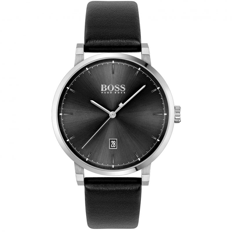 Hugo Boss Confidence Quartz Men&#39;s Watch and Braided Black Leather Bracelet Gift Set 1570145