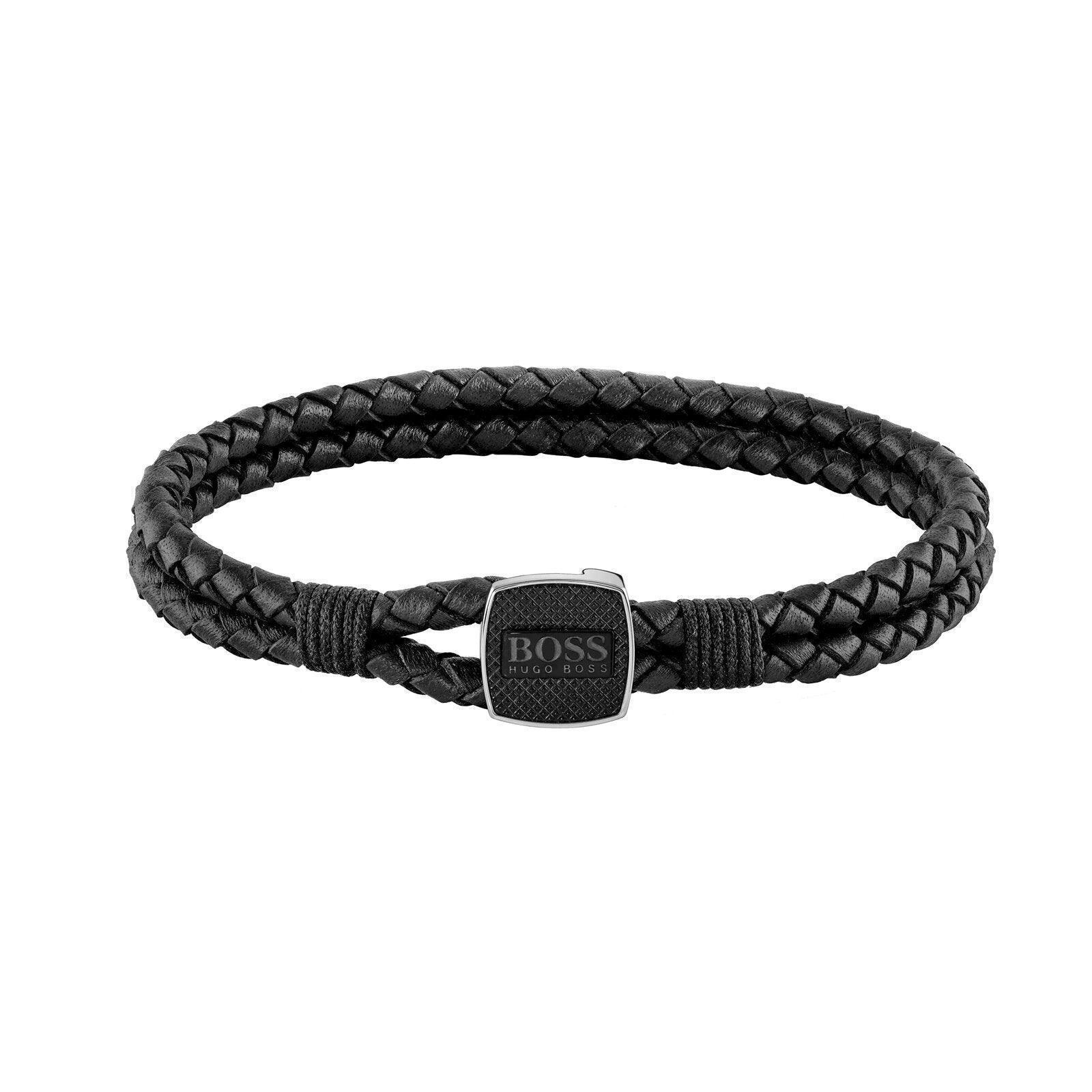 Hugo Boss Jewelry Seal Black Leather Braided Bracelet 1580047M