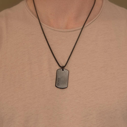 Hugo Boss ID Black Ionic Plated Mens Necklace