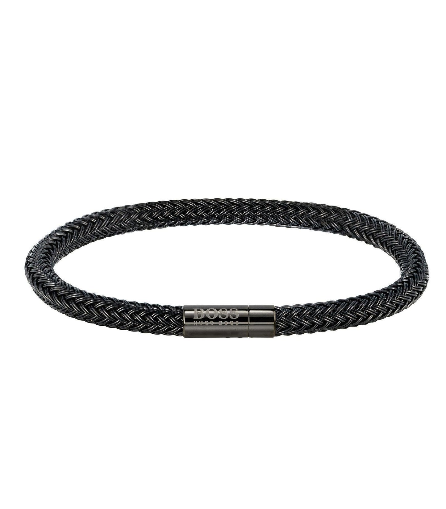 Hugo Boss Men Ionic Plated Black Steel & Black Plastic Bracelet 1580100L